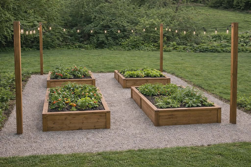 Harmony garden koncept- vizualizacija malog vrta sa povišenim gredicama